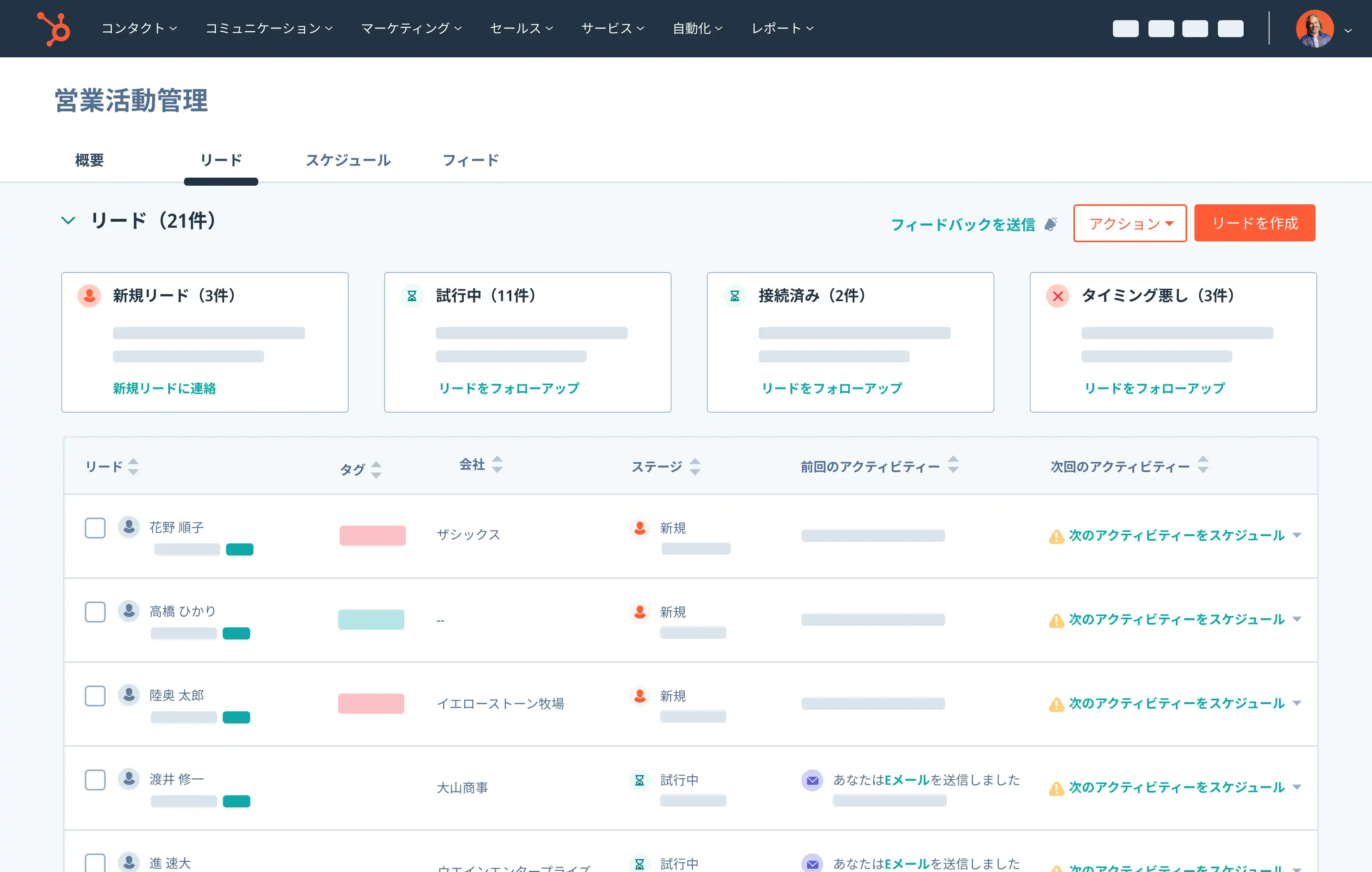 案件創出ワークスペースのリードタブ画面